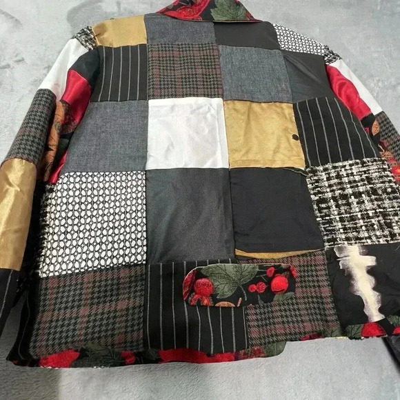 Vintage Patchwork Tapestry Reversible Artsy Boxy Cropped Blazer Jacket Sz L - Picture 10 of 16